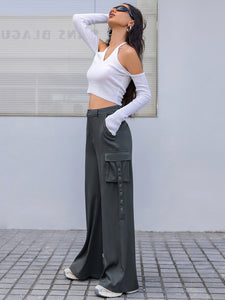 Womens Pants-Wide Leg Cargo Womens Pants