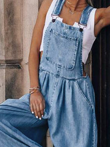 Womens Denim Overalls-Wide Leg Blue Denim Overalls | denim overalls