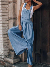 Load image into Gallery viewer, Womens Denim Overalls-Wide Leg Blue Denim Overalls | denim overalls
