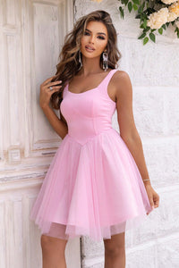 Womens Dress-Summer Pink Wide Strap Mesh Dress