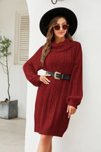 Load image into Gallery viewer, Womens Sweater Dress-Turtleneck Lantern Sleeve Sweater Dress
