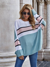 Load image into Gallery viewer, Womens Sweater-Woven Right Striped Horizontal Tunic Sweater
