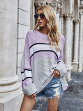 Load image into Gallery viewer, Womens Sweater-Woven Right Striped Horizontal Tunic Sweater
