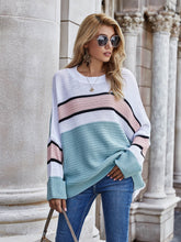 Load image into Gallery viewer, Womens Sweater-Woven Right Striped Horizontal Tunic Sweater
