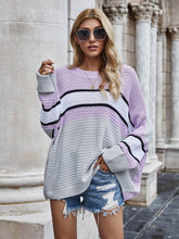 Load image into Gallery viewer, Womens Sweater-Woven Right Striped Horizontal Tunic Sweater
