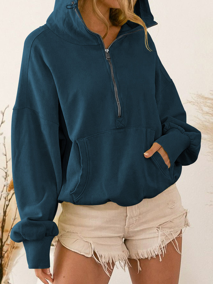 Womens Top-Zip-Up Dropped Shoulder Hoodie | Coat & Jacket & Cardigan