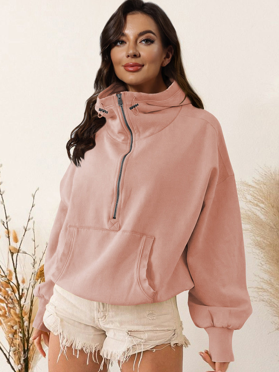 Womens Top-Zip-Up Dropped Shoulder Hoodie | Coat & Jacket & Cardigan