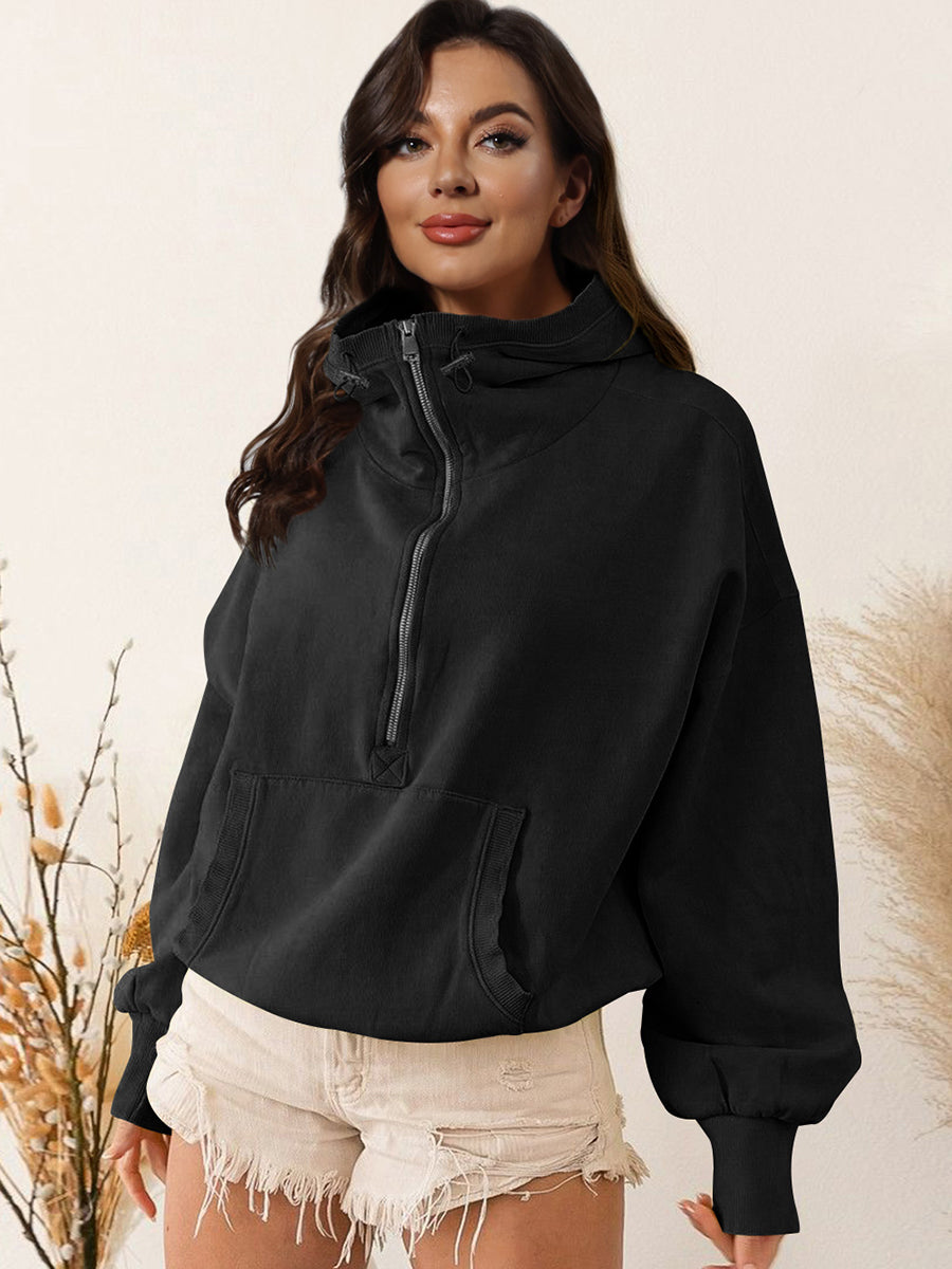 Womens Top-Zip-Up Dropped Shoulder Hoodie | Coat & Jacket & Cardigan