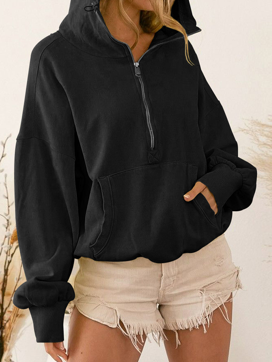 Womens Top-Zip-Up Dropped Shoulder Hoodie | Coat & Jacket & Cardigan