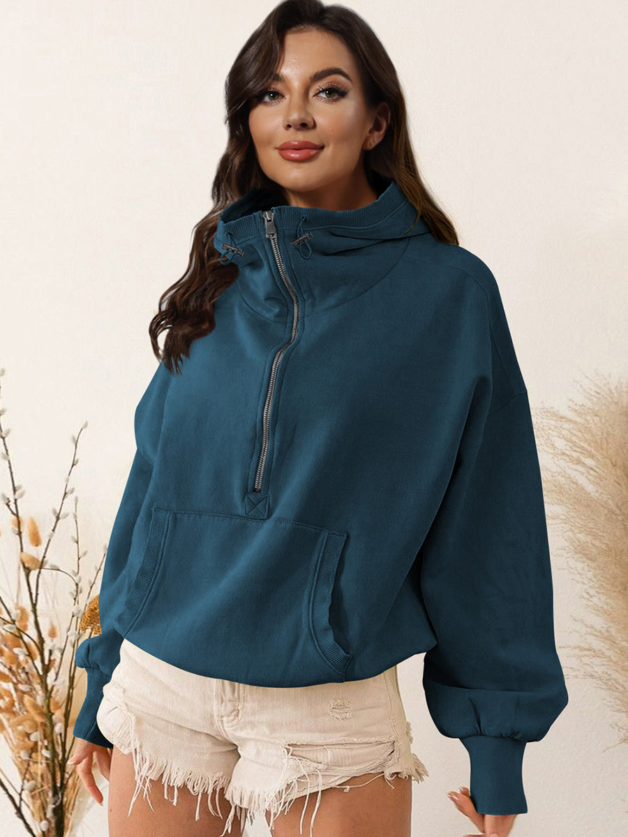 Womens Top-Zip-Up Dropped Shoulder Hoodie | Coat & Jacket & Cardigan