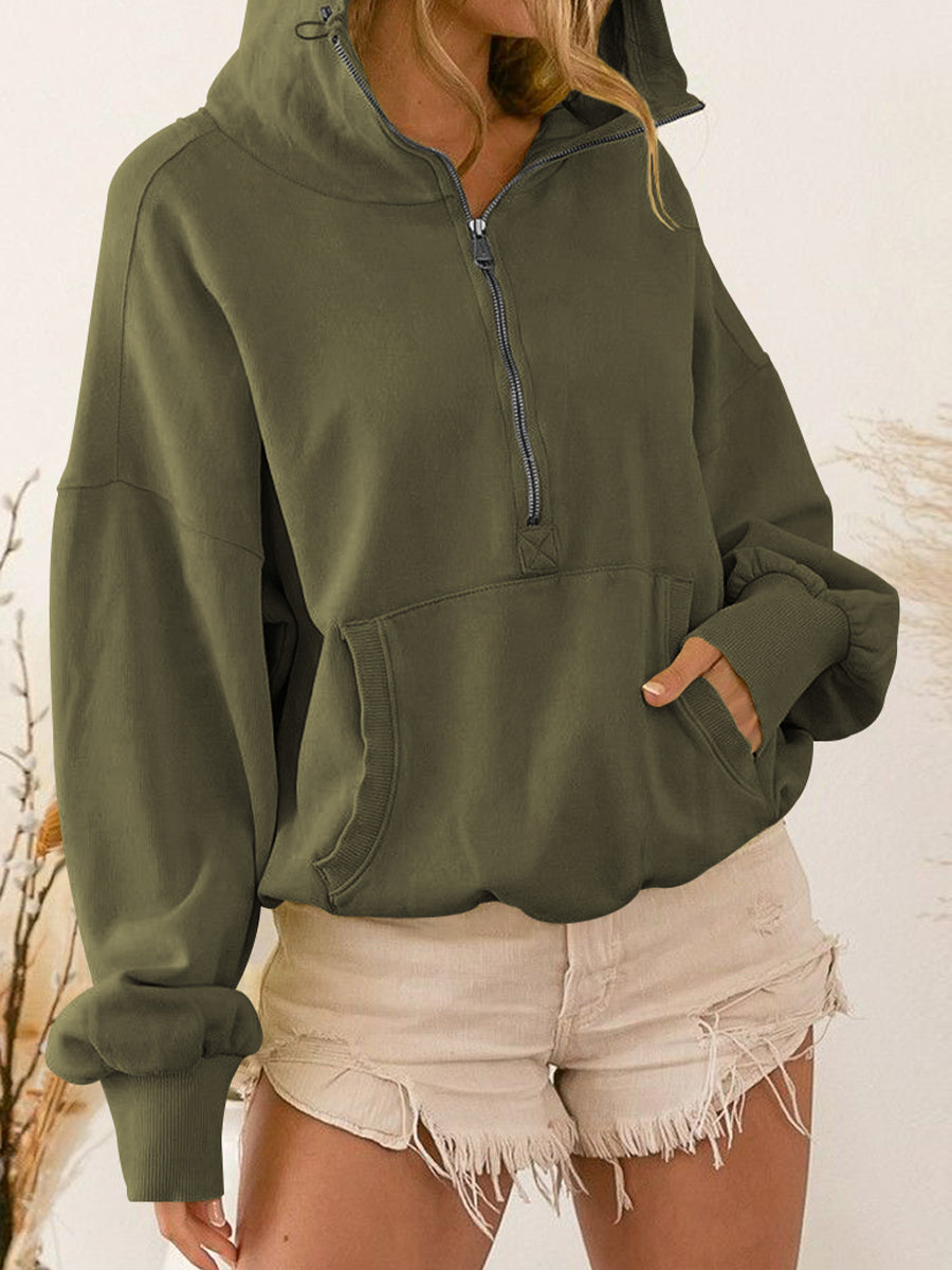 Womens Top-Zip-Up Dropped Shoulder Hoodie | Coat & Jacket & Cardigan