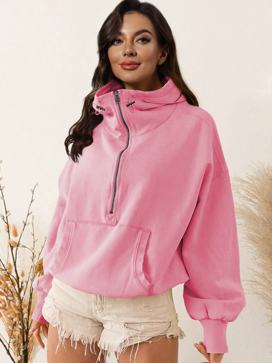 Womens Top-Zip-Up Dropped Shoulder Hoodie | Coat & Jacket & Cardigan