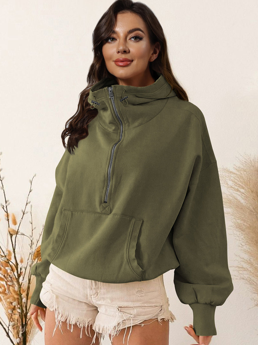 Womens Top-Zip-Up Dropped Shoulder Hoodie | Coat & Jacket & Cardigan