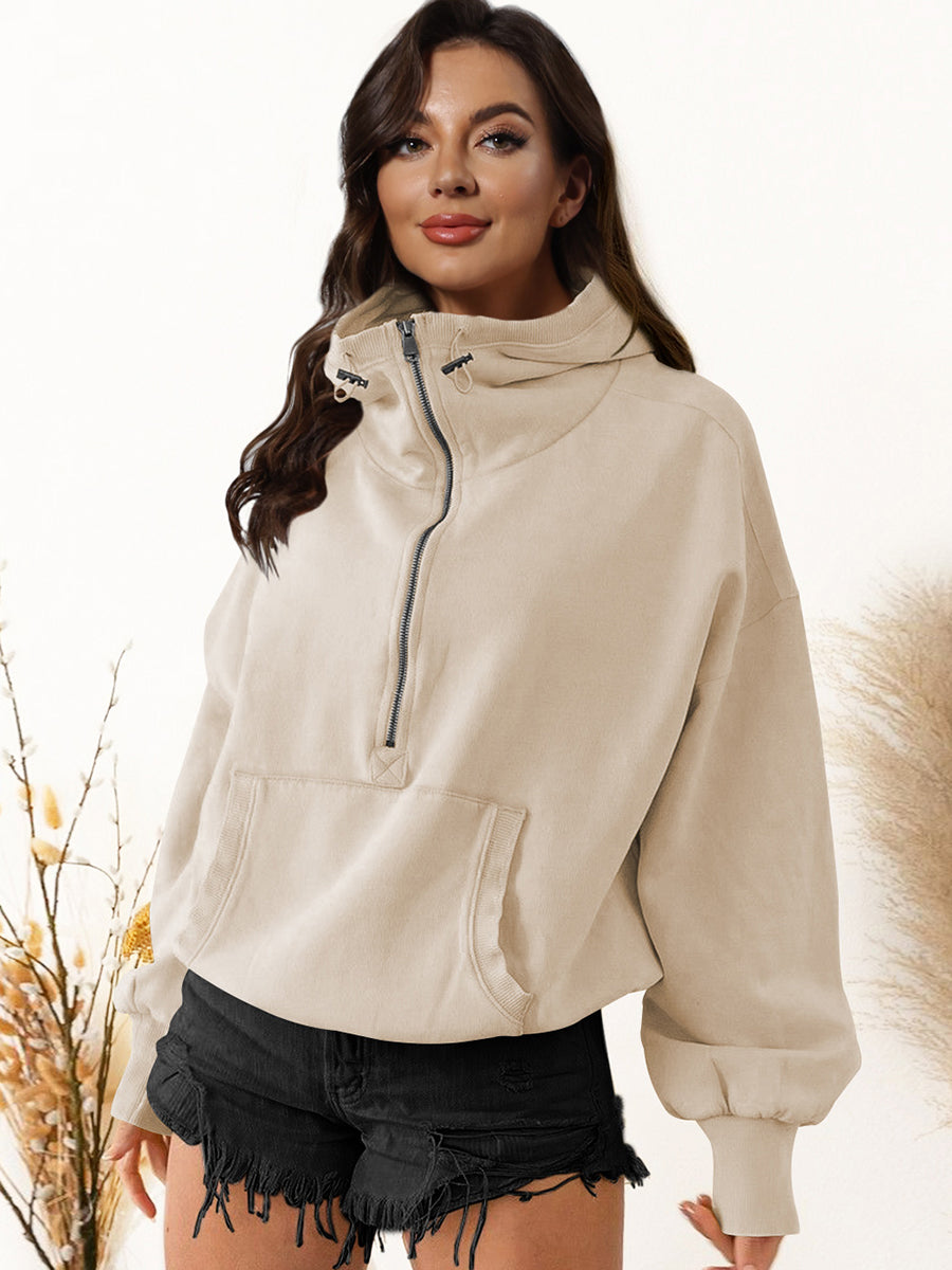 Womens Top-Zip-Up Dropped Shoulder Hoodie | Coat & Jacket & Cardigan