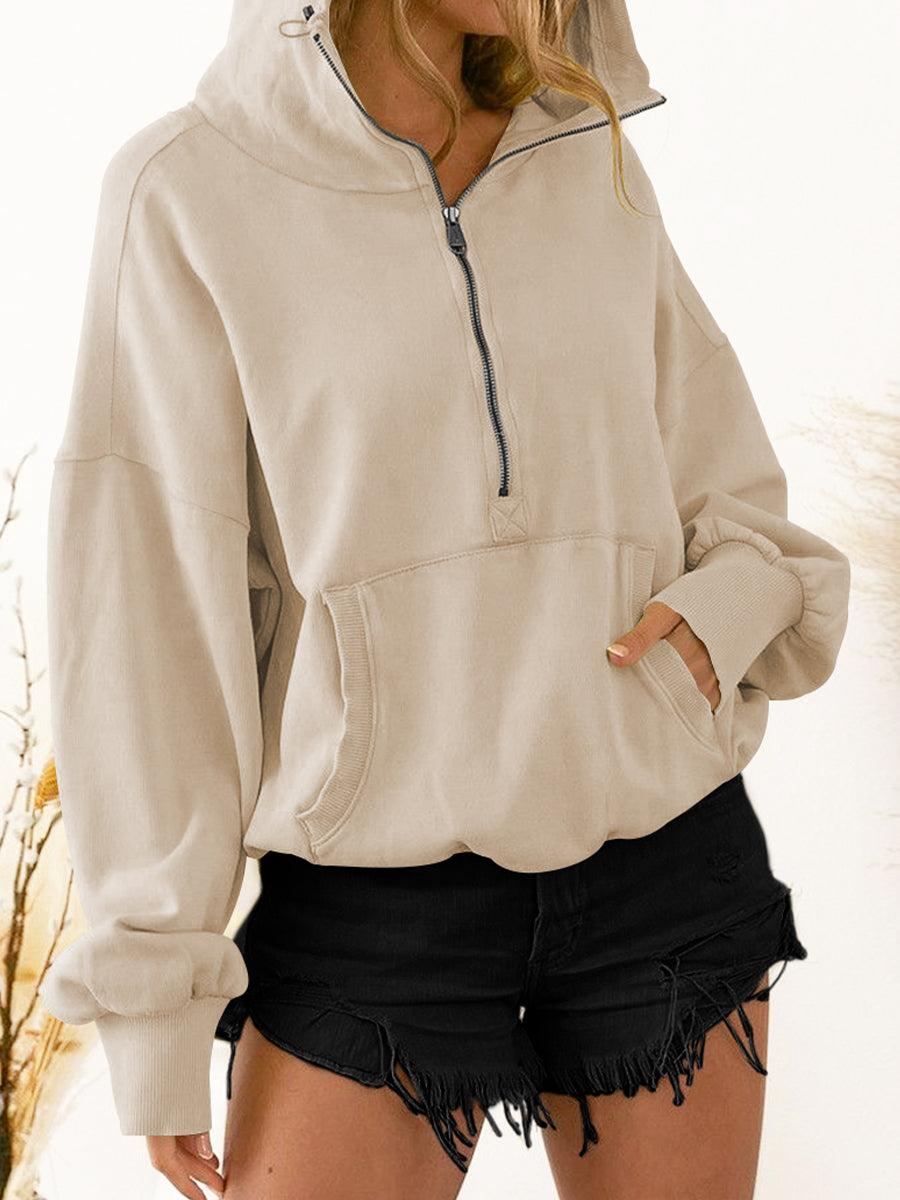 Womens Top-Zip-Up Dropped Shoulder Hoodie | Coat & Jacket & Cardigan