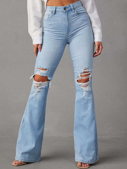 Blue Jeans-Distressed Bootcut Blue Jeans with Pockets | Blue Jeans