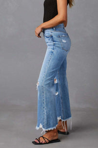 Blue Jeans-Distressed Raw Hem Blue Jeans with Pockets | Blue Jeans