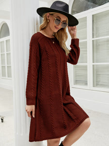 Womens Sweater Dress-Cable-Knit Long Sleeve Sweater Dress