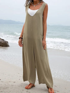 Womens Jumpsuit -Full Size Wide Strap Jumpsuit with Pockets | jumpsuit