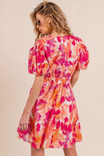 Load image into Gallery viewer, Womens Mini Dress-BiBi Floral V-Neck Puff Sleeve Mini Dress | Dress
