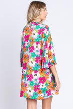 Load image into Gallery viewer, Womens Mini Dress-GeeGee Full Size Floral Round Neck Lantern Sleeve Mini Dress | dress
