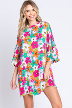 Load image into Gallery viewer, Womens Mini Dress-GeeGee Full Size Floral Round Neck Lantern Sleeve Mini Dress
