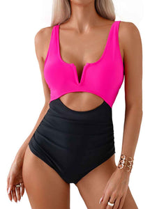 Womens Swimsuit-Tied Cutout Contrast One-Piece Swimwear | swimsuit