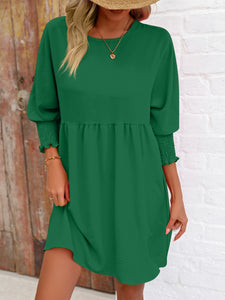 Womens Mini Dress-Round Neck Lantern Sleeve Mini Dress | Dress