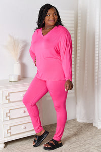 Basic Bae Full Size V-Neck Soft Rayon Long Sleeve Top and Pants Lounge Set | leggings