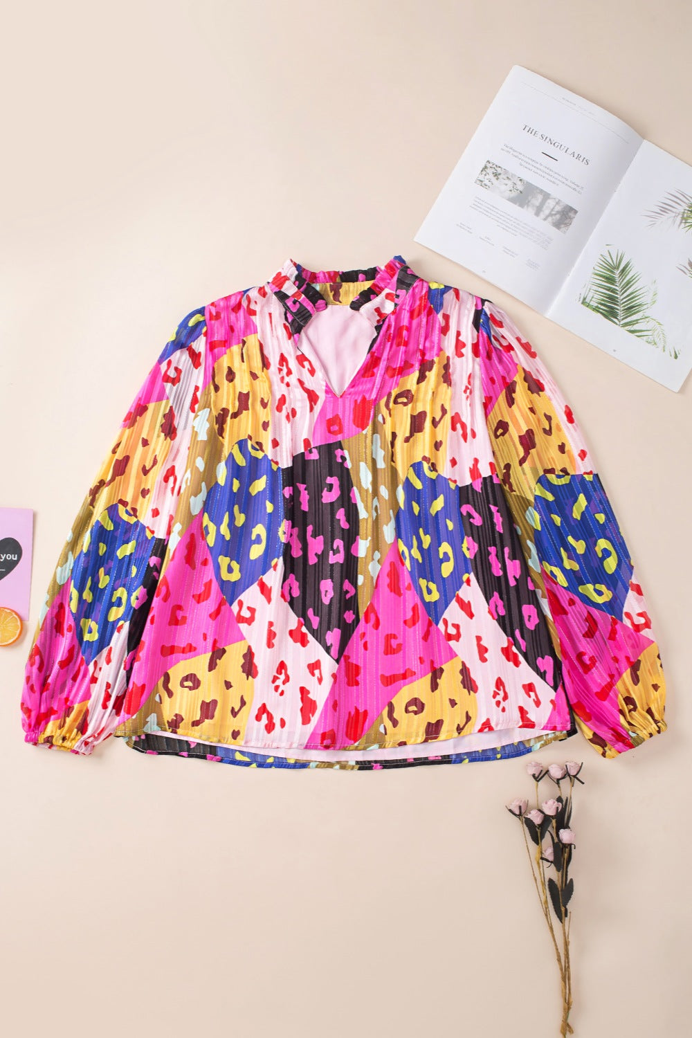 Womens Blouse-Printed Notched Long Sleeve Blouse | Tops/Blouses & Shirts