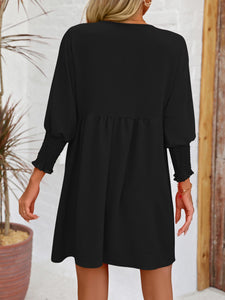 Womens Mini Dress-Round Neck Lantern Sleeve Mini Dress | Dress