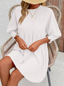 Womens Mini Dress-Round Neck Lantern Sleeve Mini Dress | Dress