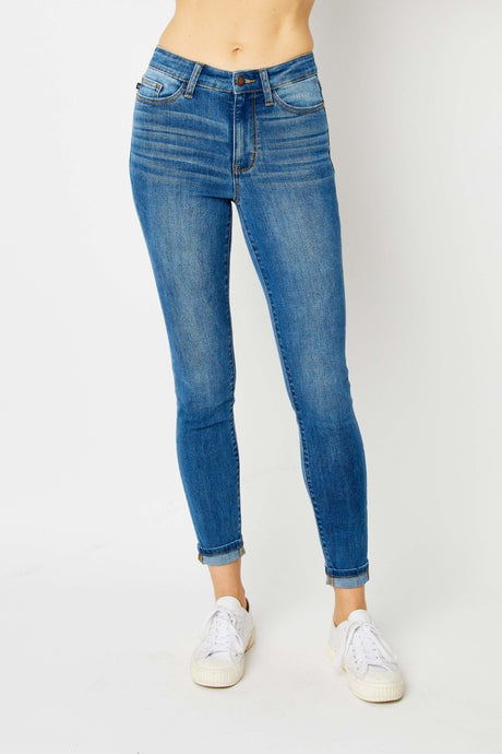 Judy Blue Full Size Cuffed Hem Skinny Jeans | Blue Jeans