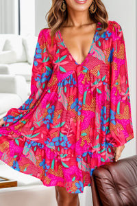 Womens Mini Dress-Printed Balloon Sleeve Mini Dress | Dress