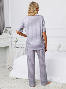 Womens Loungewear-Printed V-Neck Top and Pants Lounge Set | pajamas