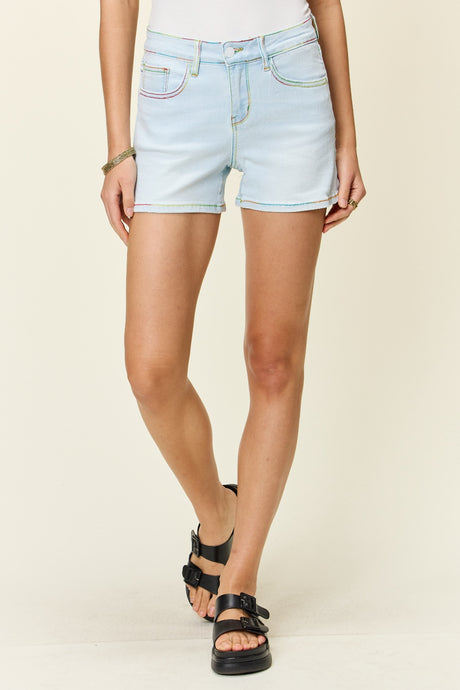 Judy Blue Full Size Contrast Stitching Denim Shorts with Pockets | Jean Shorts