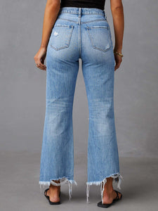 Blue Jeans-Distressed Raw Hem Blue Jeans with Pockets | Blue Jeans