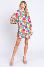 Load image into Gallery viewer, Womens Mini Dress-GeeGee Full Size Floral Round Neck Lantern Sleeve Mini Dress | dress
