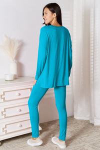 Basic Bae Full Size V-Neck Soft Rayon Long Sleeve Top and Pants Lounge Set | leggings